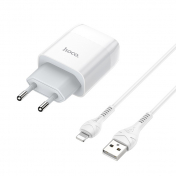 Изображение Сетевое зарядное устройство Hoco C73A Dual USB 2.4A с кабелем Lightning 1m