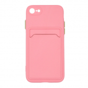 Изображение Чехол для iPhone 8/7 с отделением для карт Card Case розовый/зеленые кнопки