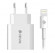 Изображение Белое сетевое зарядное устройство Devia Smart Charger 2.1A + кабель Lightning