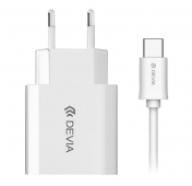 Изображение Белое сетевое зарядное устройство Devia Smart Charger 2.1A + кабель Type-C