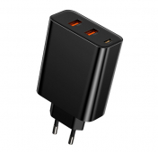 Изображение Черное сетевое зарядное устройство Baseus Speed PPs 2xUSB 1xType-C Quick Charger 60W