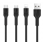 Изображение Черный USB-кабель 3в1 HOCO Lightning/USB Type-C/Micro USB 1.2 m