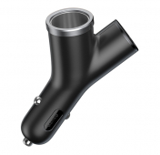 Изображение Черное автомобильное зарядное устройство Baseus Y type dual USB+Cigarette Lighter