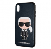 Изображение Синий кожаный чехол-накладка для iPhone XR Lagerfeld Iconic Karl